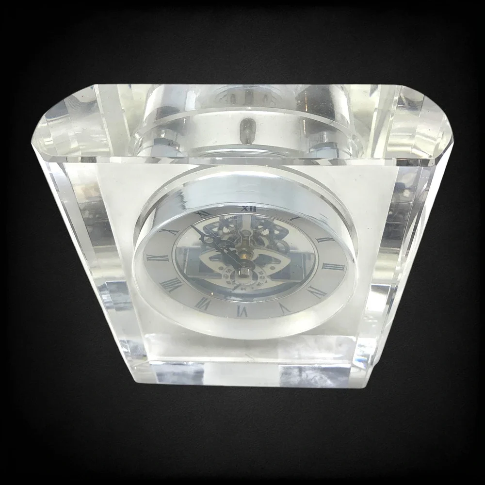 Vintage Y2K Heavy Crystal Style Glass Skeleton Quartz Mantel Shelf Clock Working